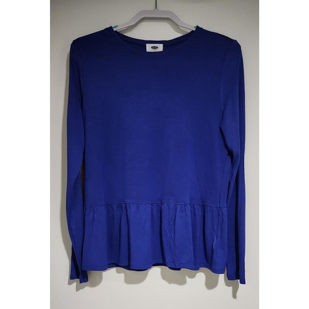 NWT Old Navy Viscose LS Relaxed Peplum Tunic Top Blue Ruffled Women's Size M